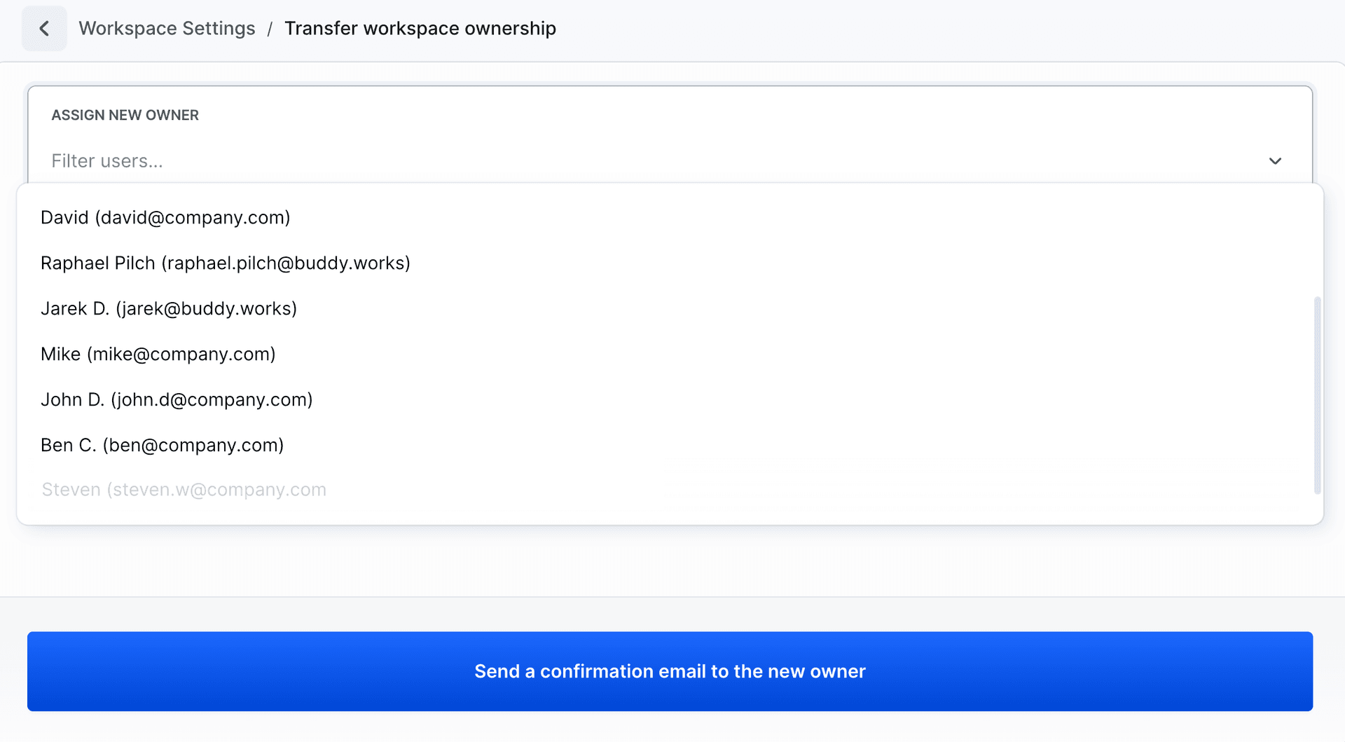 User selection screen