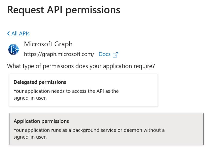 Microsoft Graph API permissions selection