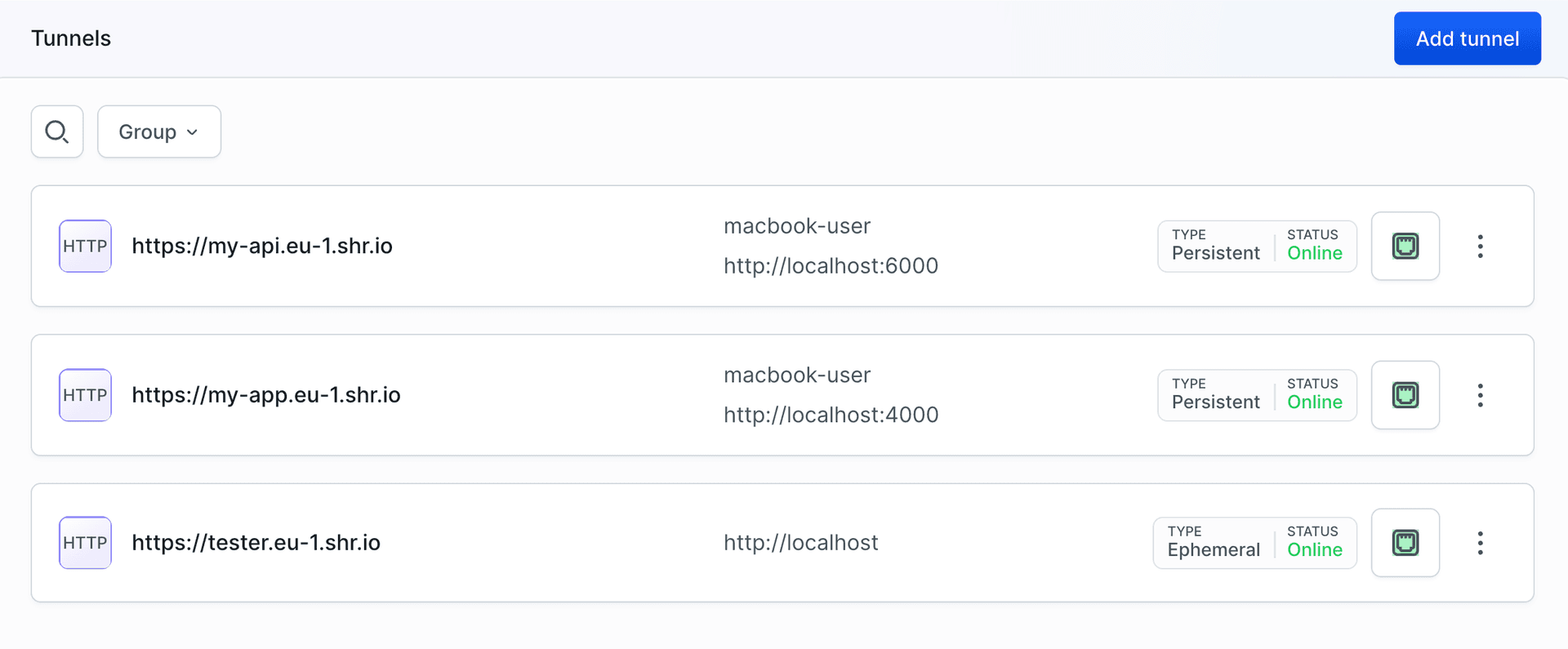 List of active tunnels