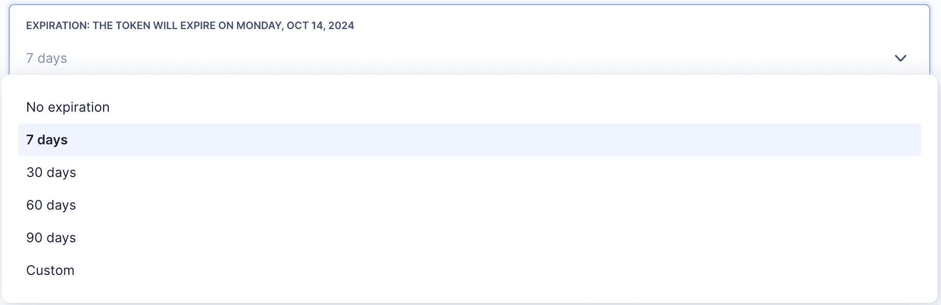 PAT expiration settings