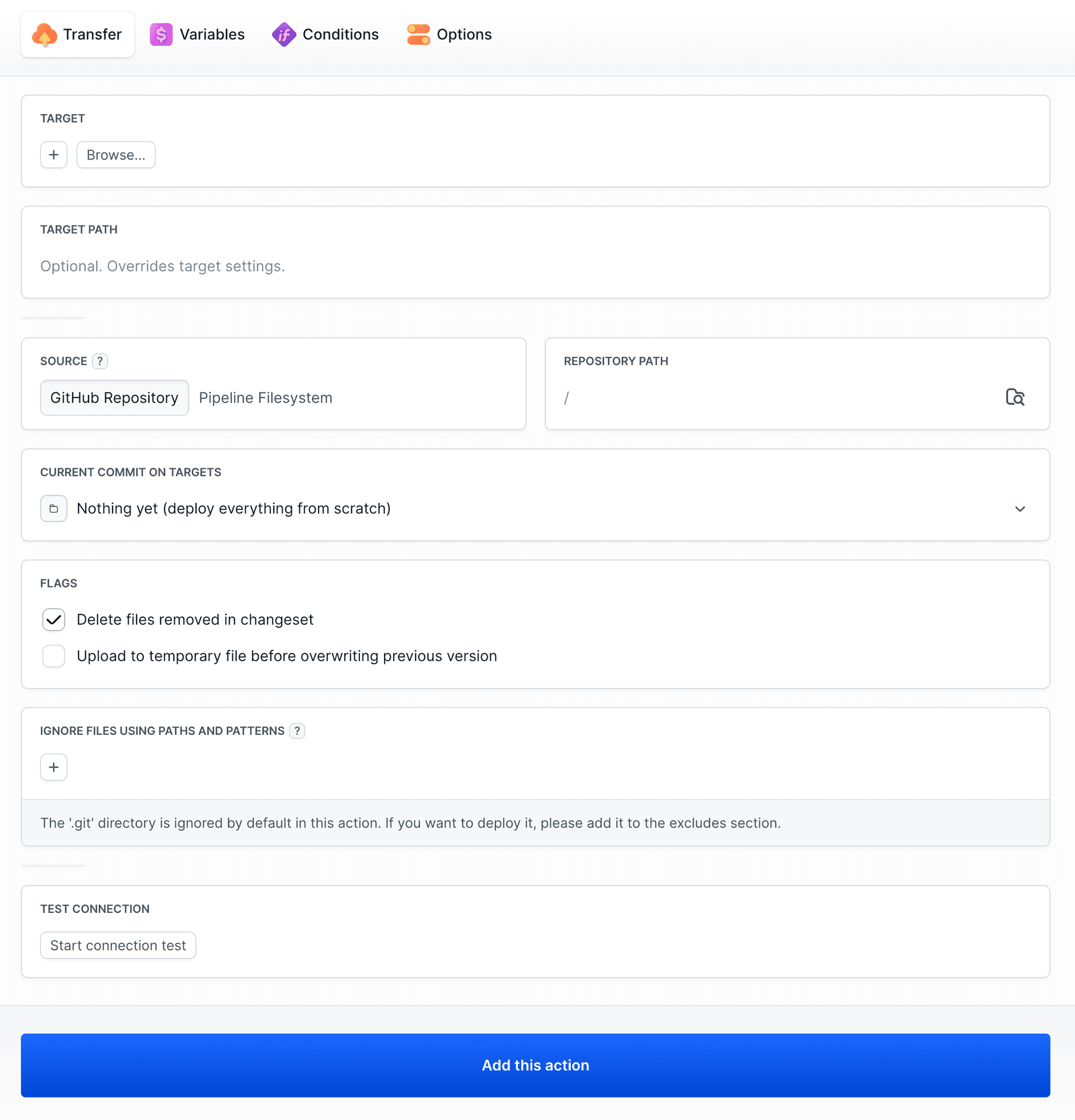 Transfer section in SFTP action