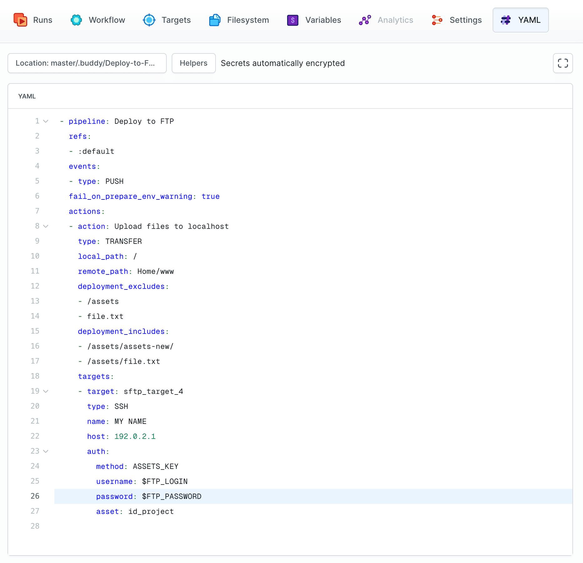 Buddy YAML with password variable