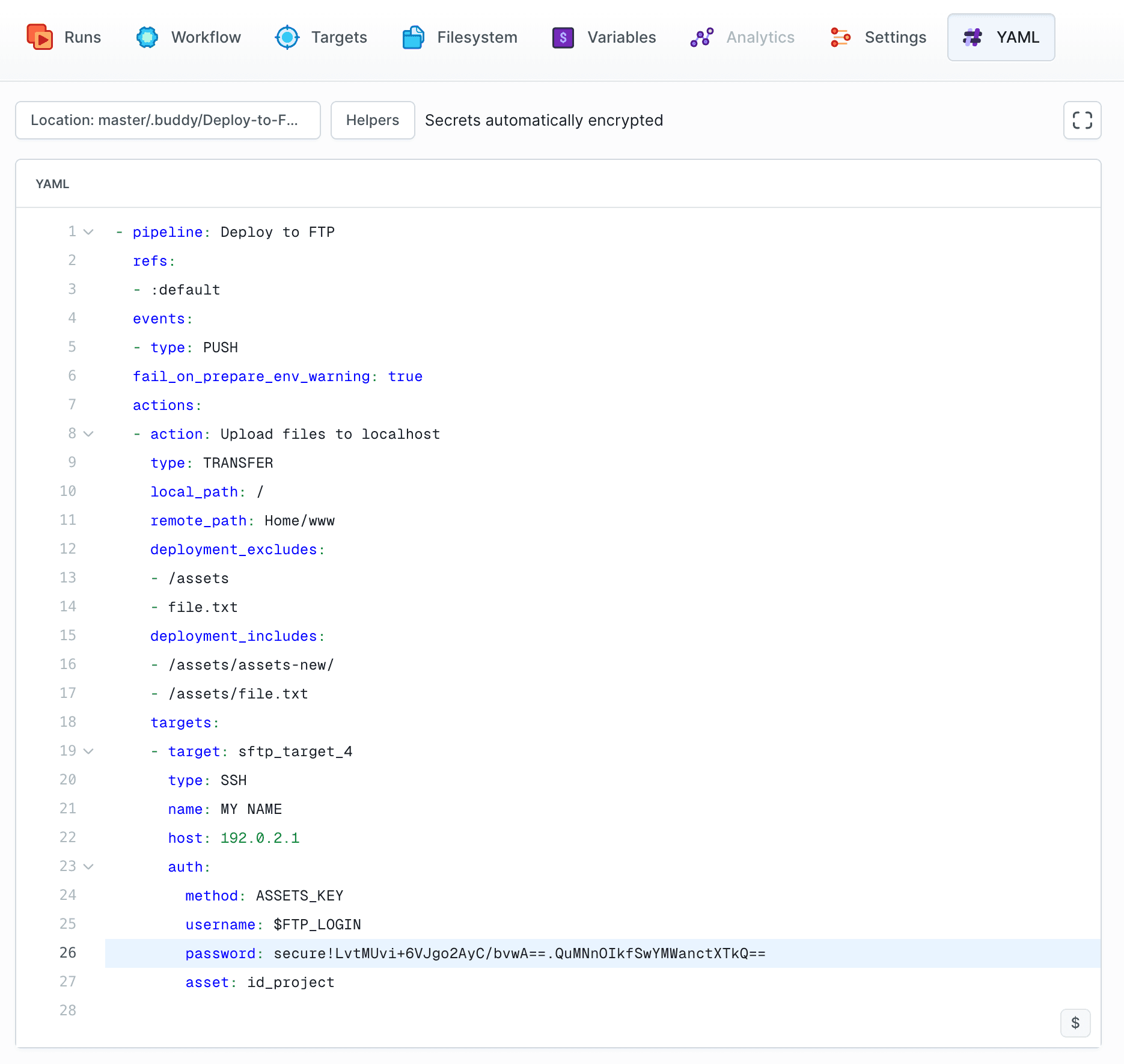Buddy YAML with secure password value