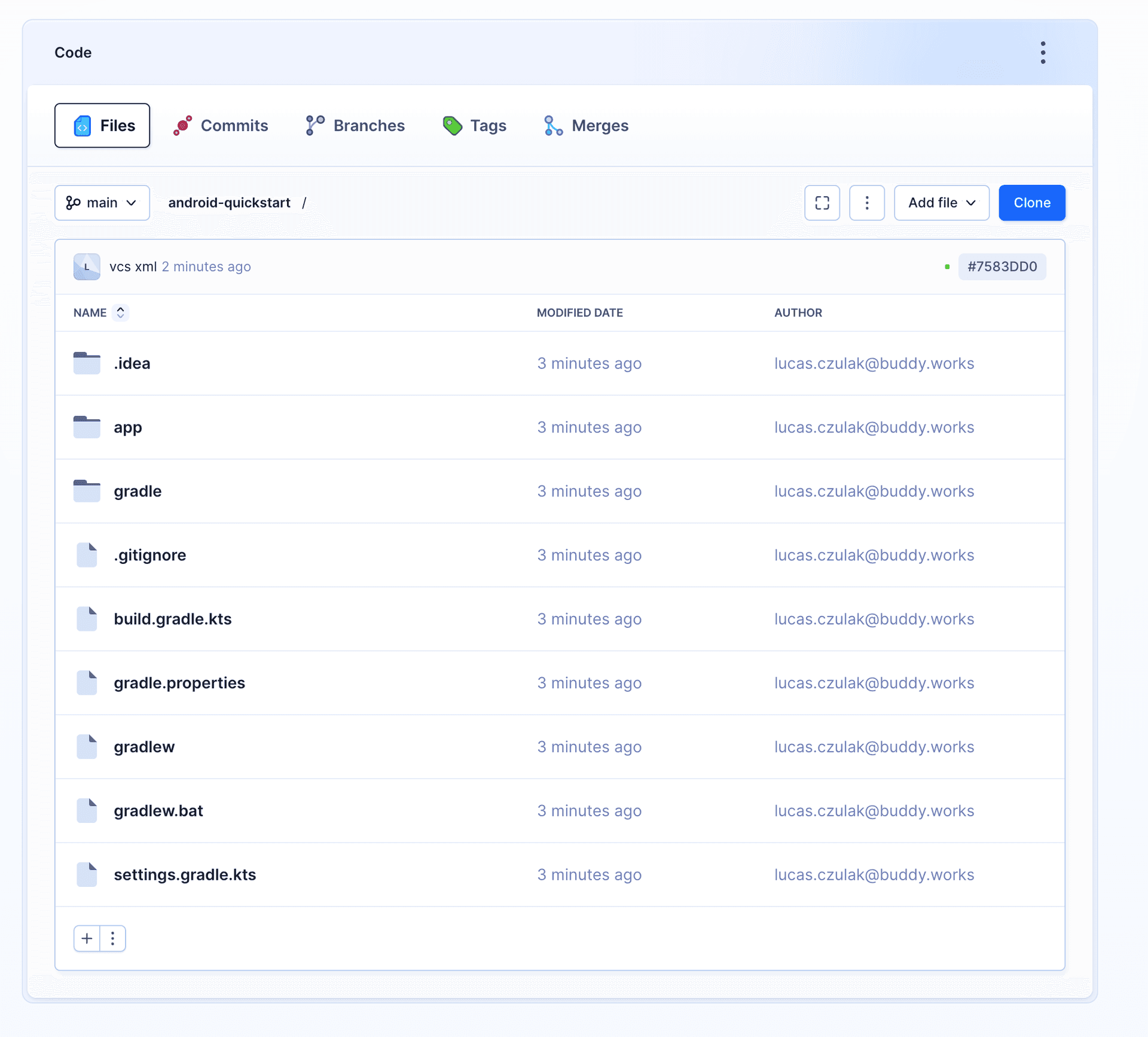Repository preview in Buddy
