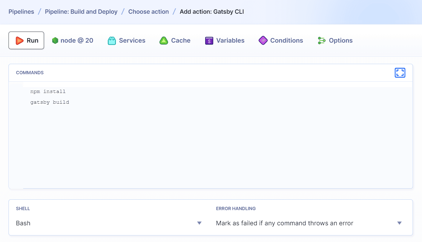 Default build commands for Gatsby