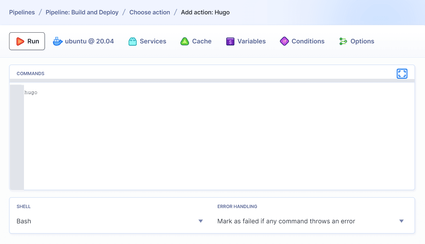 Hugo default build command