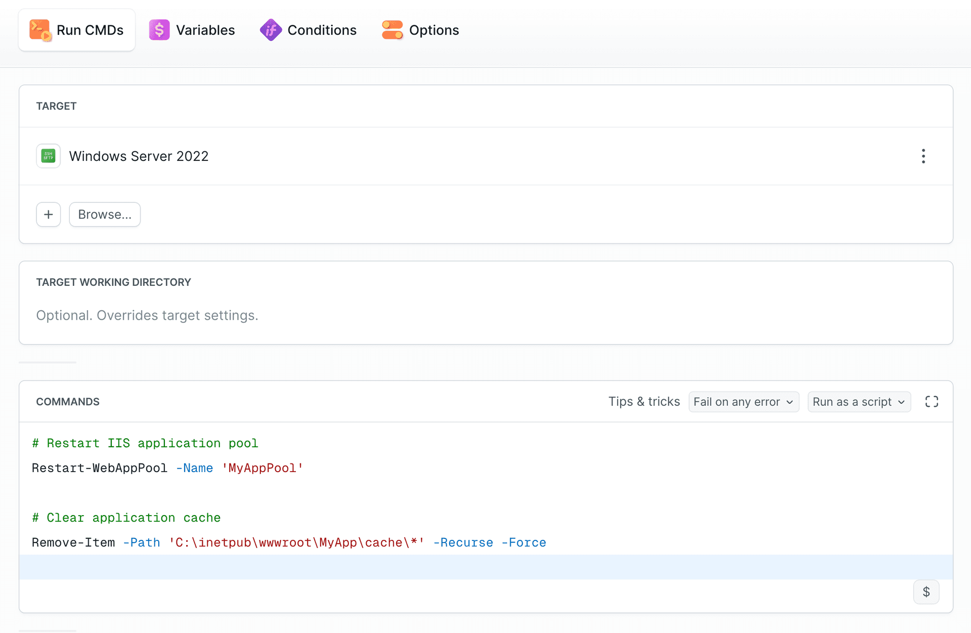 PowerShell deployment commands