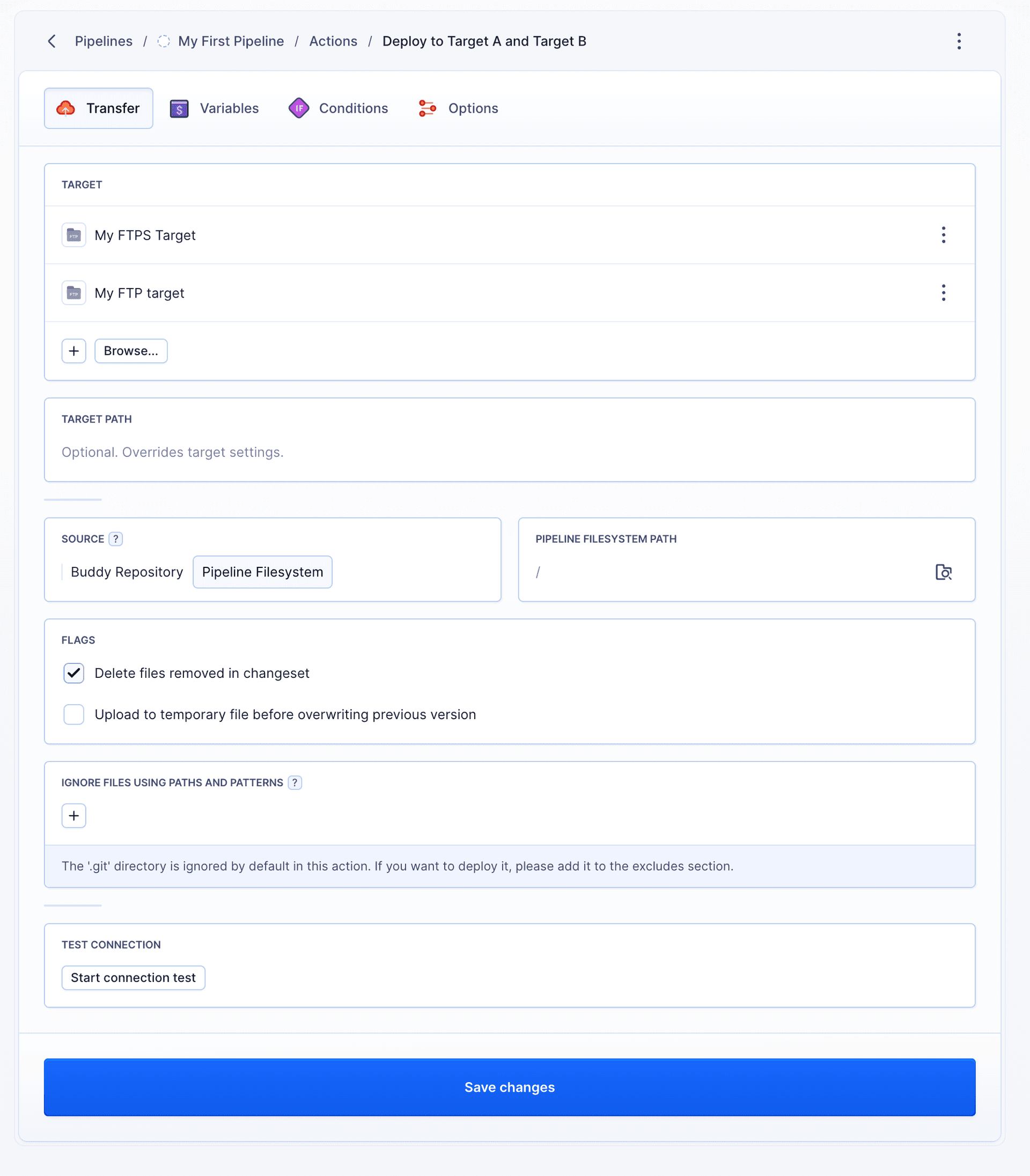 Transfer action with multipe targets