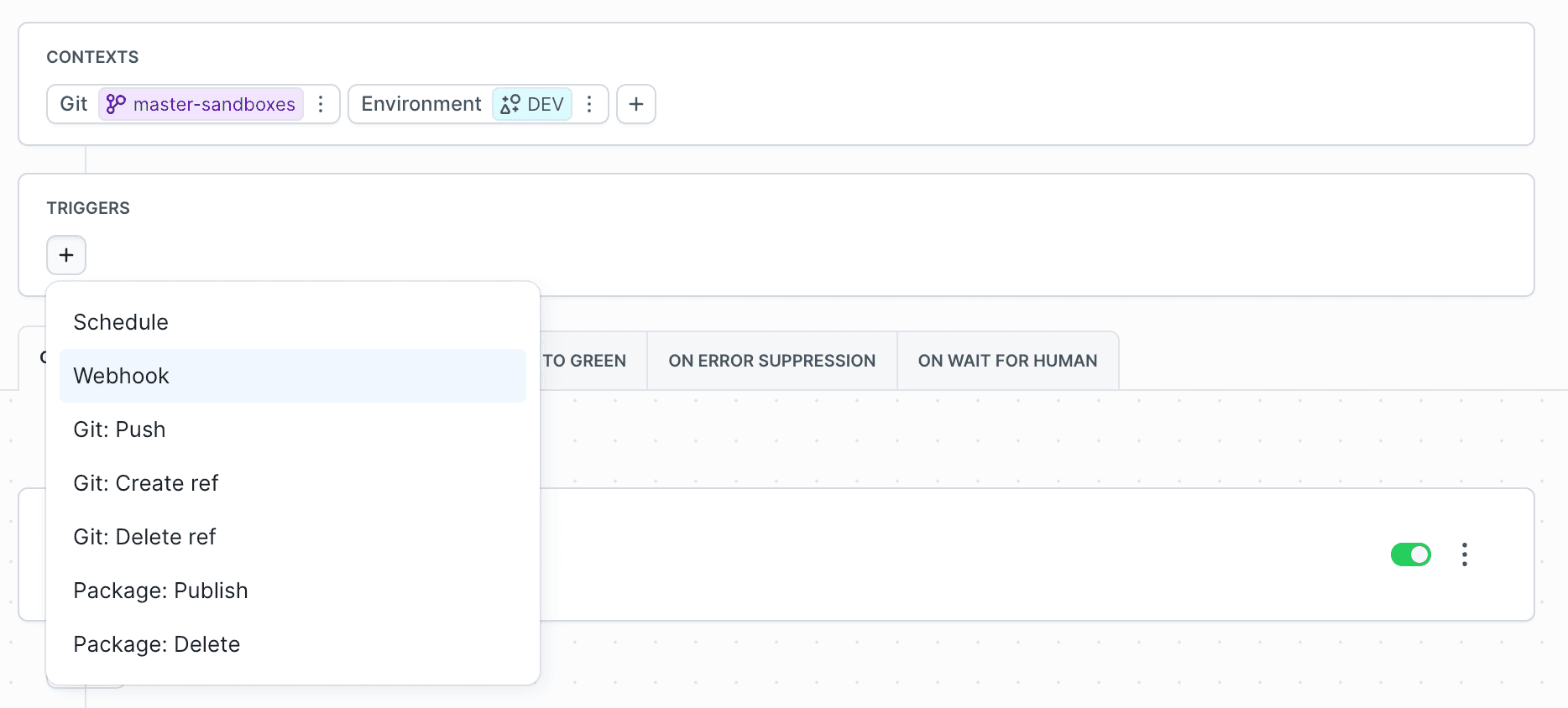 Adding a webhook trigger via UI