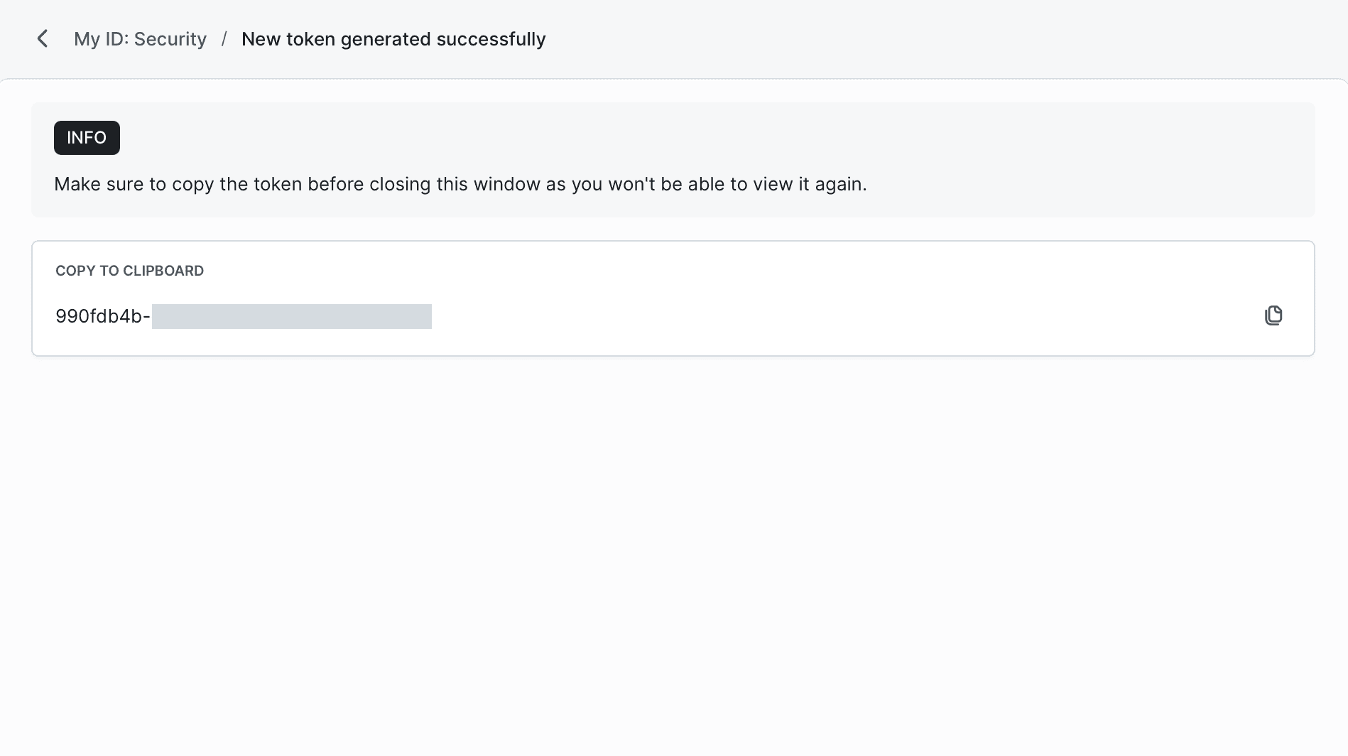 Generated API access token