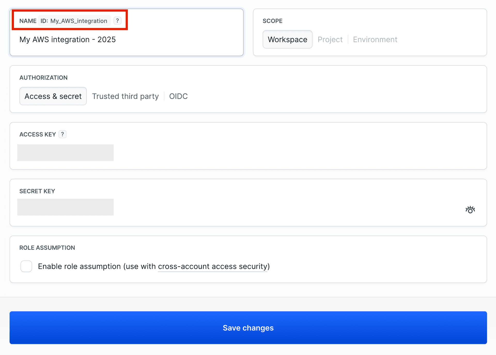 ID hash of an AWS integration