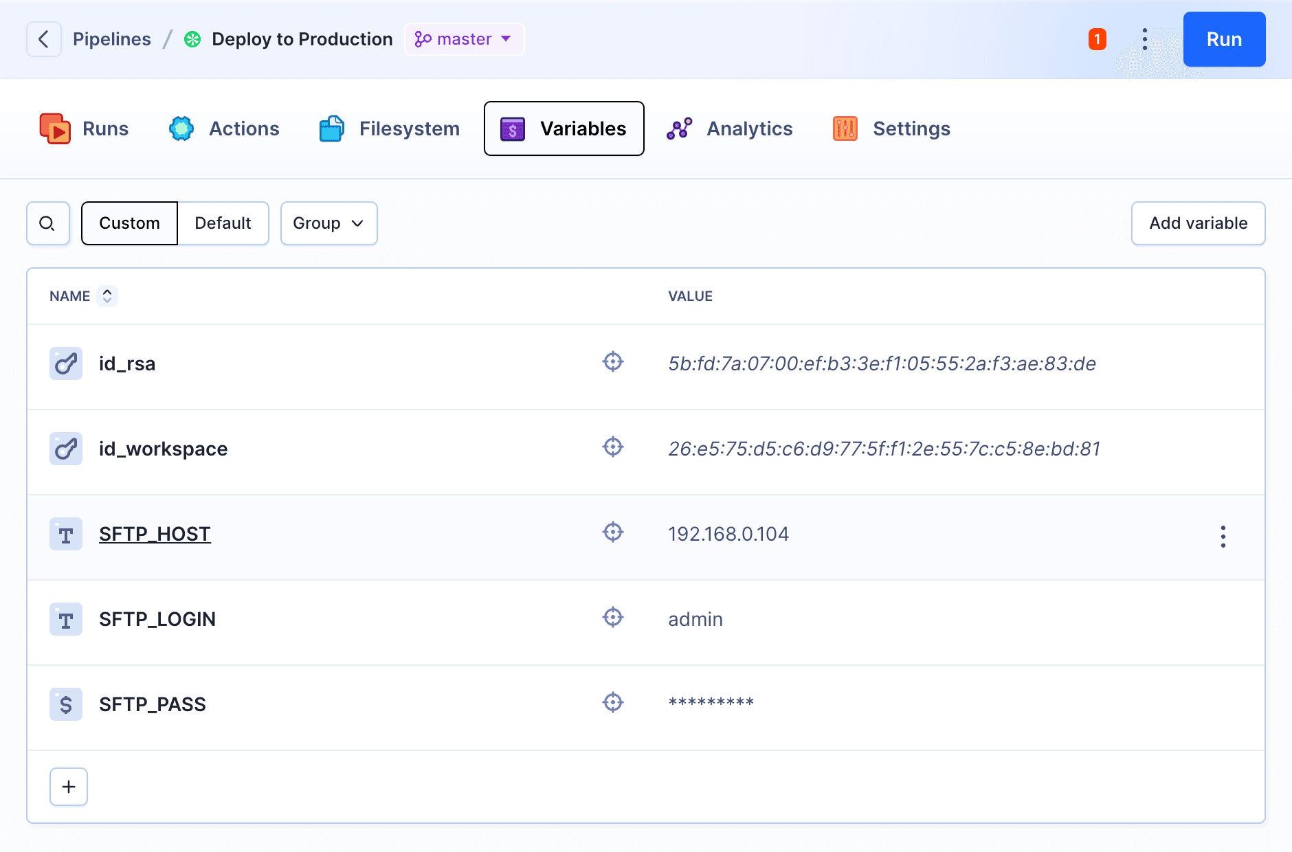 Variables in pipeline