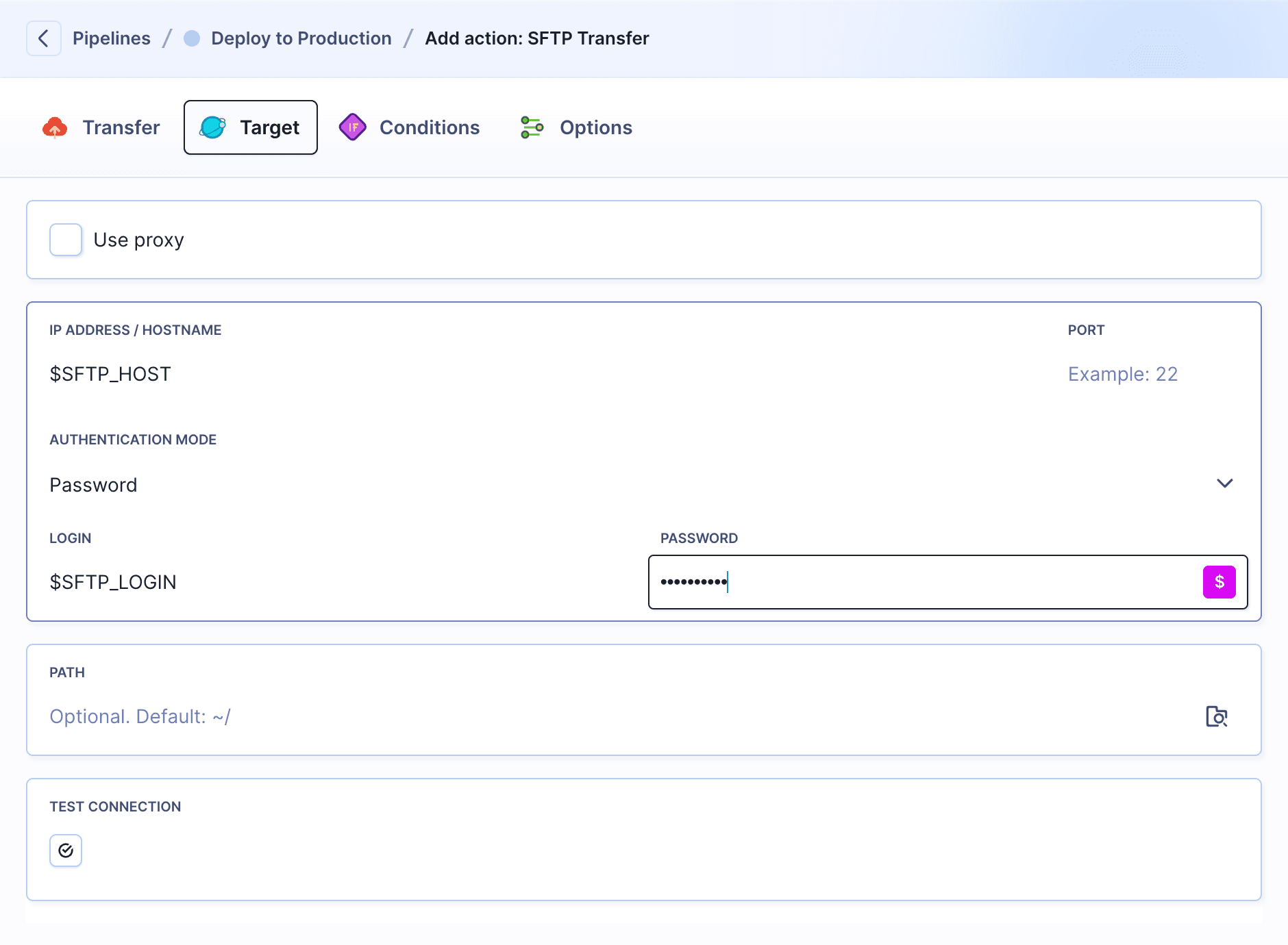 Storing credentials with variables