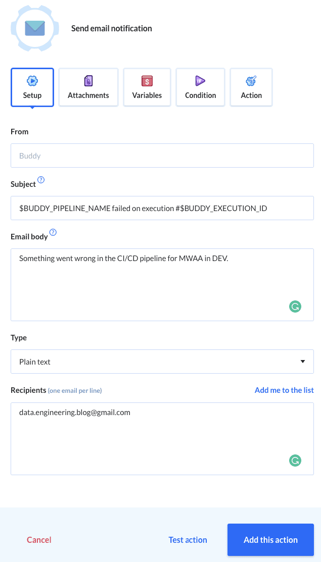 Send failure notification in Buddy — image by author