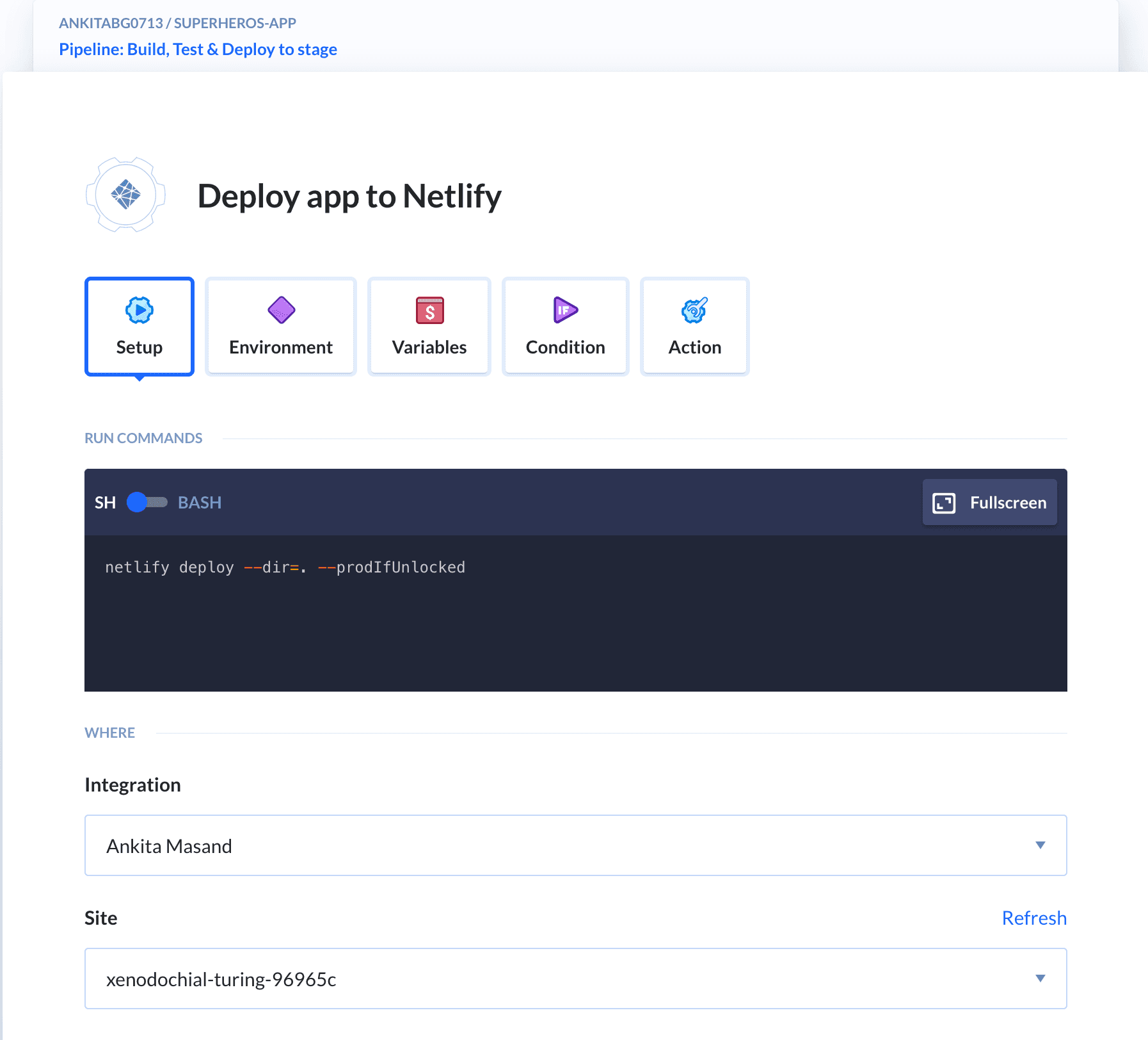 Netlify action setup